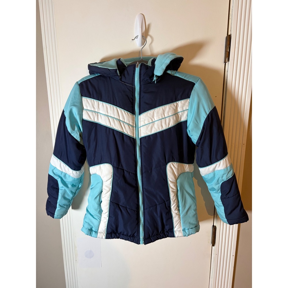 Rothschild Kids Navy Blue Teal White Colorblock Puffer Jacket with Hood